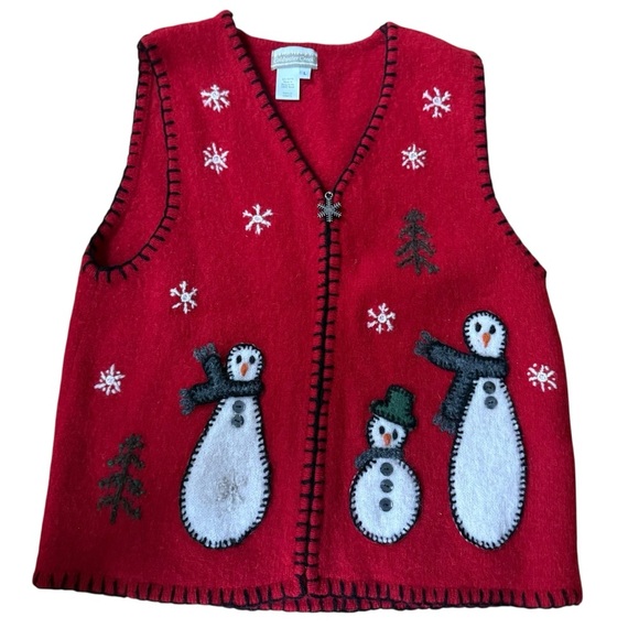 Coldwater Creek Women’s Size L 100% Wool Zip Christmas Snowman Sweater Women - Picture 4 of 11